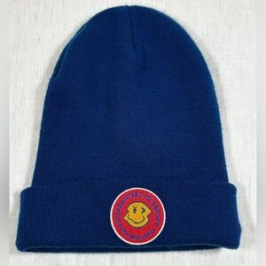 Dutch Bros Coffee Beanie Blue Knit Hat Smiley Patch Guaranteed to Satisfy